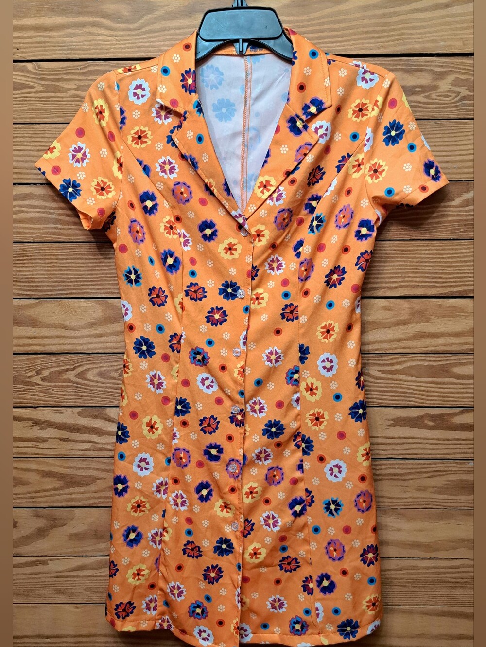 ROMWE Orange Floral Button-Front Dress 60s  70s Hippie Costume NWT Sz S